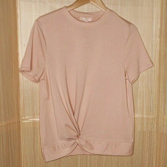 Como Womens New Short Sleeve Pink Front Knot Knit Top Medium - Picture 1 of 6